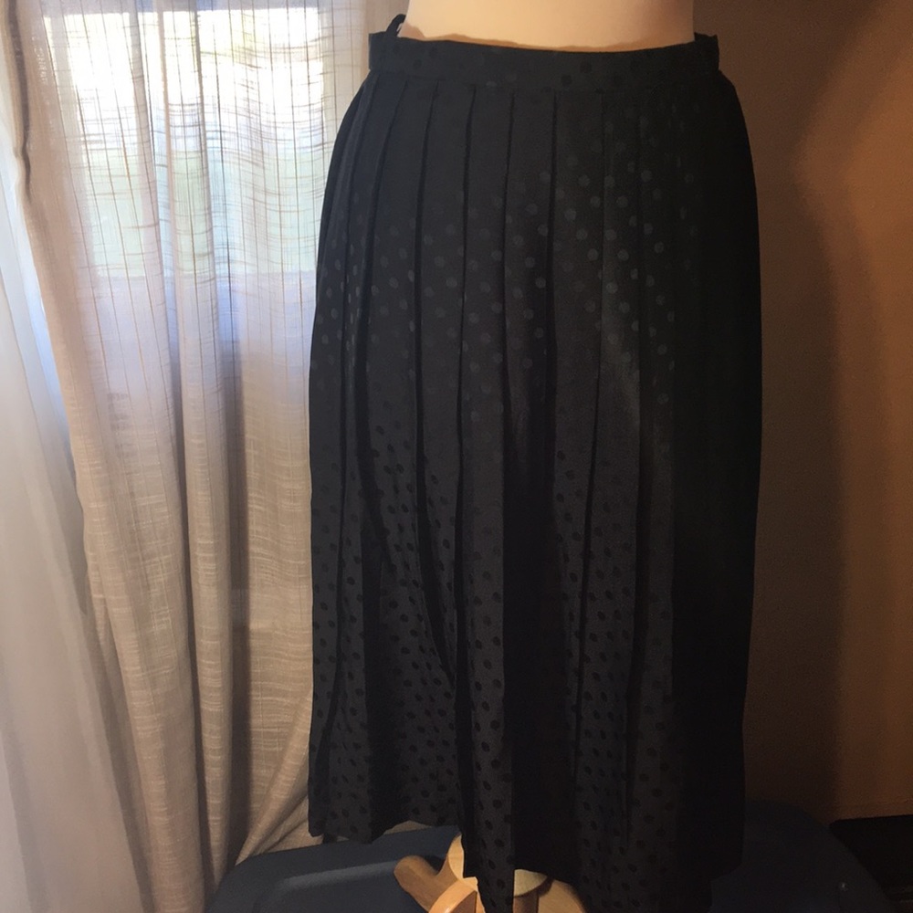 Silk Pleated Black Polka Dot Skirt
